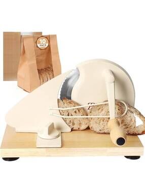 Manual Bread Slicer Adjustable Thickness with Stainless Steel Blade & Wood Base